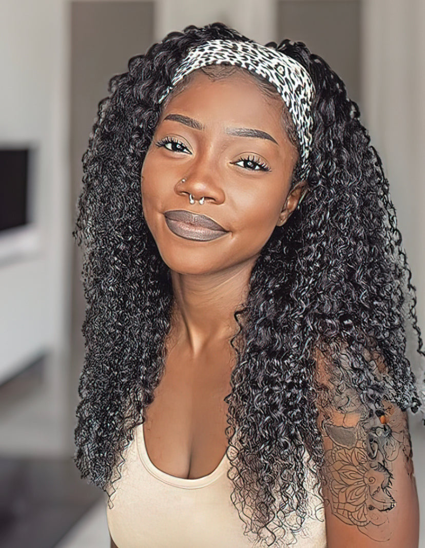 Lushlanes Headband Scarf Wig Water Wave Human Hair Wig No plucking wigs for women No Glue No Sew In More hairstyles Available 150%