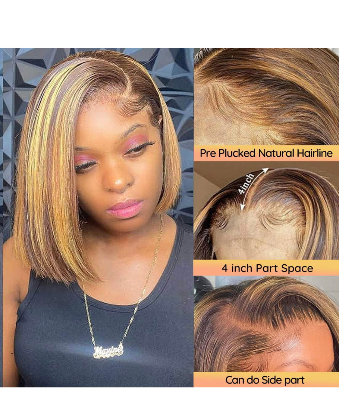 Lushlanes Bob perruque de cheveux humains mettre en évidence Bob dentelle avant perruques de cheveux humains Ombre Bob perruques pour les femmes 13x4 frontale Bob perruques de cheveux humains 180%