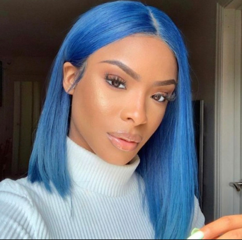 Lushlanes Lace Front Pastel Blue Chic Bob Wig 180% Density
