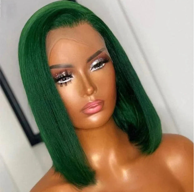 Lushlanes Dark Green Straight Bob 13x4 HD Lace Frontal Wigs