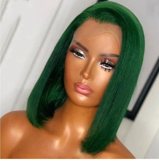 Lushlanes Dark Green Straight Bob 13x4 HD Lace Frontal Wigs