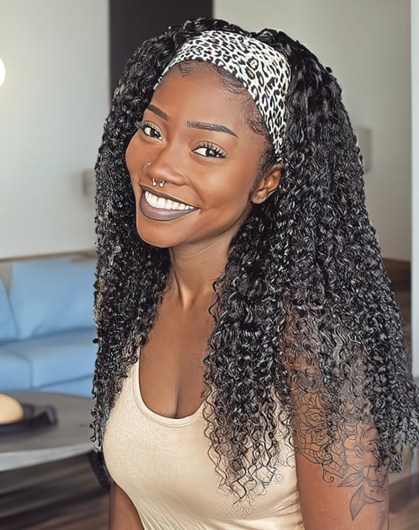 Lushlanes Headband Scarf Wig Water Wave Human Hair Wig No plucking wigs for women No Glue No Sew In More hairstyles Available 150%