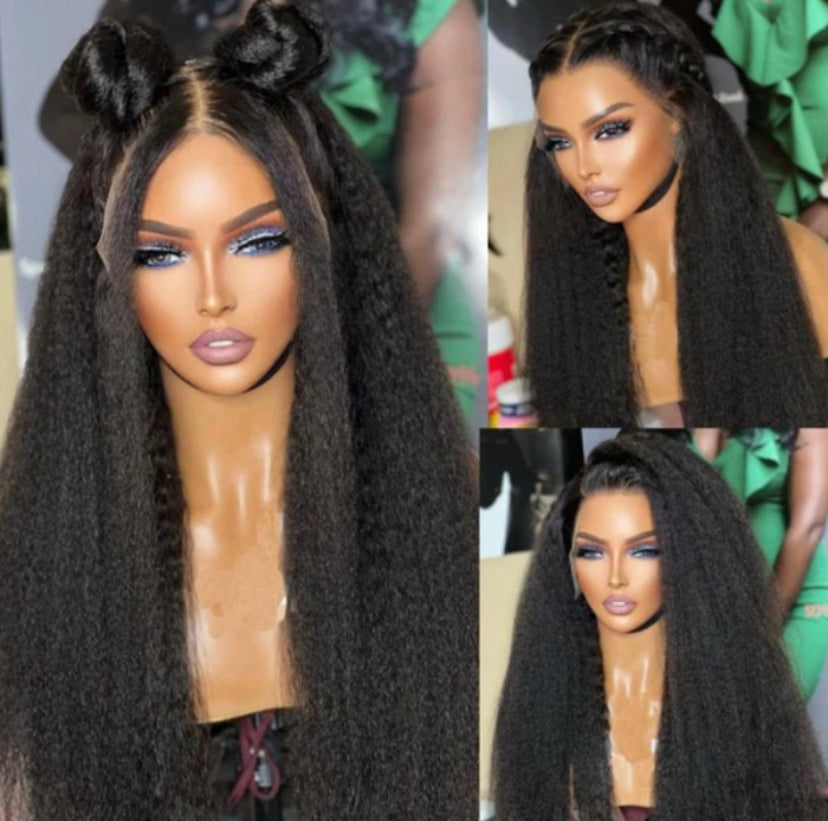 Lushlanes 4C Kinky Edges 13×4 Transparent Melted Lace Front Kink Straight Wig 180%
