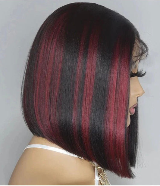 Lushlanes Highlight Red 13x4 Lace Front Straight Bob Wig Human Hair Tarnsparent Lace Frontal Wigs For Black Women