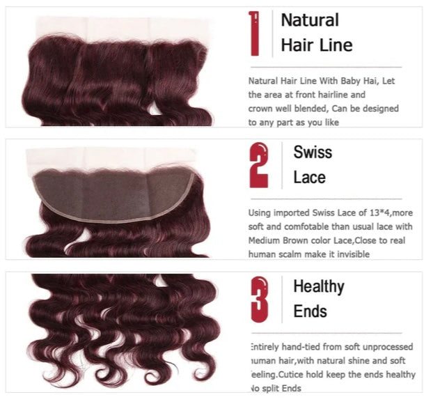 Lushlanes Red Bundles Color 99 body wave 4 Bundles With 13x4 Lace Frontal Pre Colored