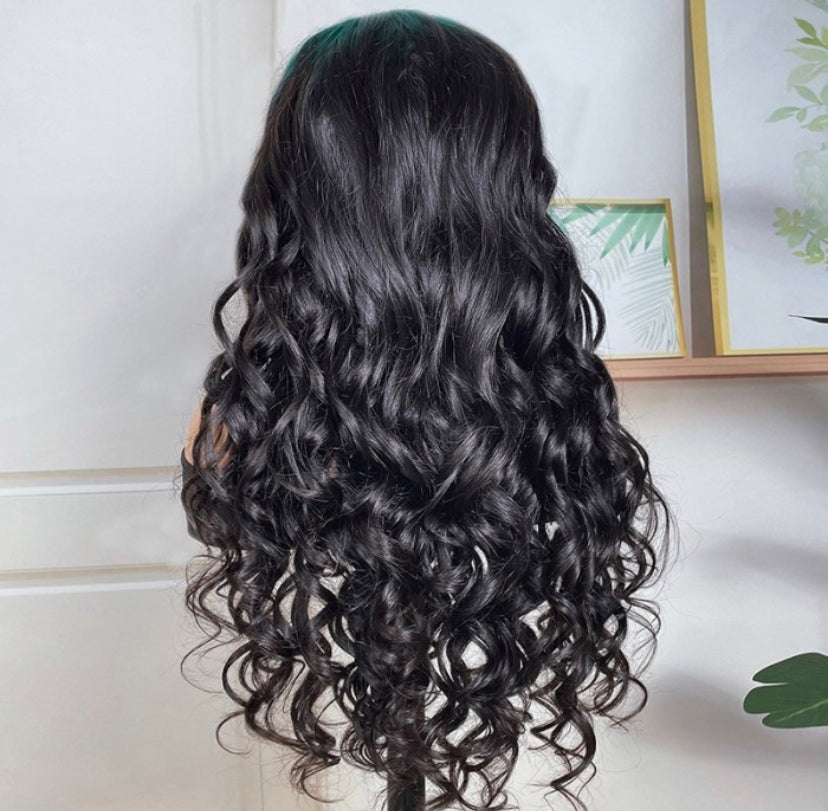 Lushlanes 13×4 Lace Front Neon Green Roots Black Hair Loose