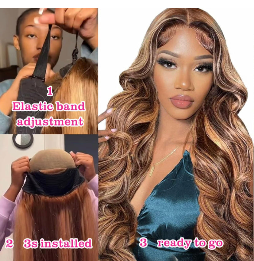 Lushlanes Glueless Wigs Human Hair 5×5 HD Lace Closure, Body Wave Ombre Highlight Honey Blonde 180%