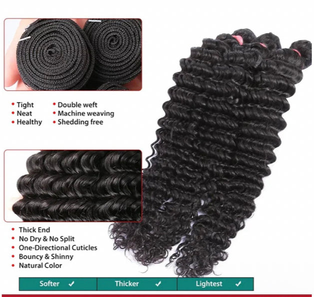 Lushlanes Deep Wave 100% Human Hair 4 Bundles With Frontal Brazilian Hair Weave 13x4 Transparent Lace