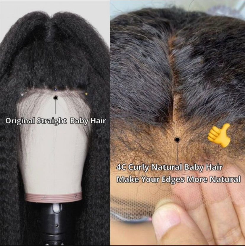 Lushlanes 4C Kinky Edges 13×4 Transparent Melted Lace Front Kink Straight Wig 180%