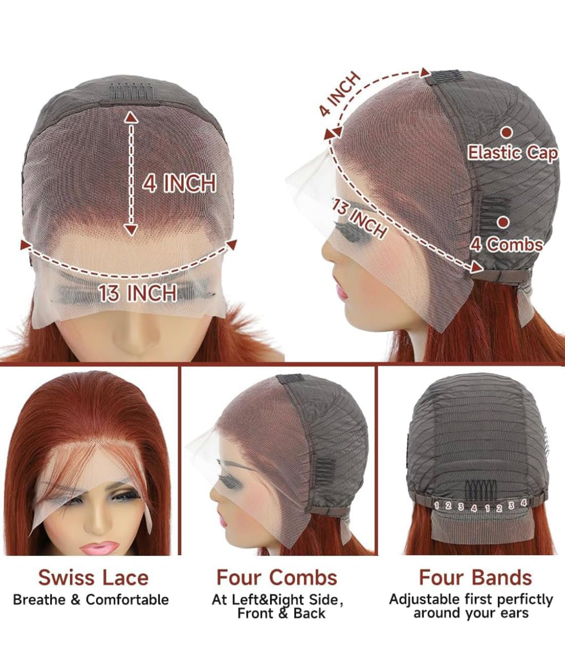 Lushlanes Bob Human Hair Reddish Brown, Straight Bob Lace Front Human Hair Wigs 180% Density 13X4 Lace Frontal Colored Bob Wig for Women