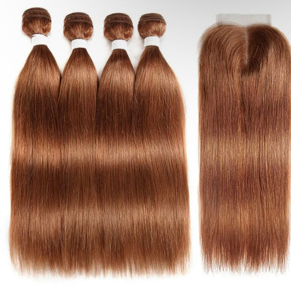 Lushlanes color Straight
Hair 4 Bundles With 4×4 Lace Closure Pre
Colored human hair