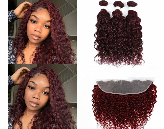 Lushlanes Red Bundles #99; Water Wave 3 Bundles with 13×4 Transparent Lace Frontal