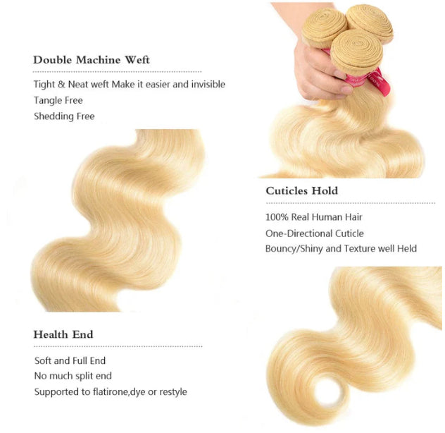 Lushlanes 613 Blonde Body wave 4 Bundles with
13*4 Frontal Human Virgin Hair transparentlace