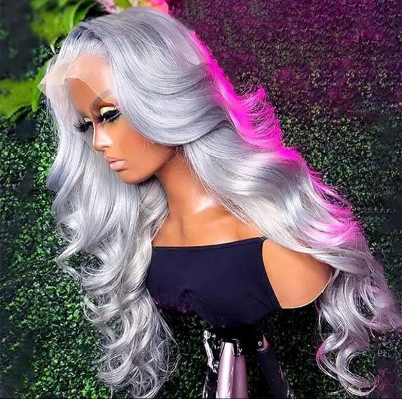 Lushlanes Lace Frontal Wig Transparent Hd Lace Silver Color Body Wave Human Hair Wig 13×4 Lace Front Wigs 180%