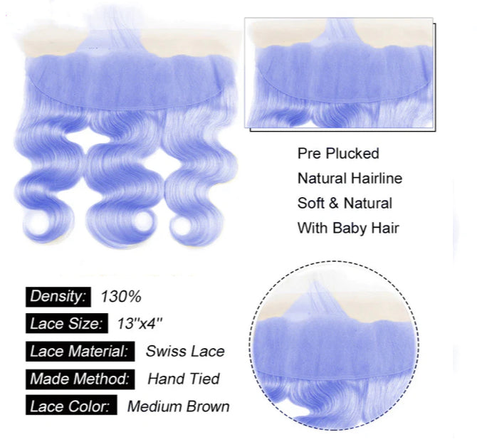 Lushlanes Light Violet Blue Color Body 3 Bundles With 13X4 Lace Frontal Human Hair