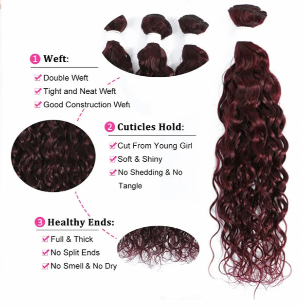 Lushlanes Red Bundles #99; Water Wave 3 Bundles with 13×4 Transparent Lace Frontal