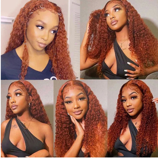 Lushlanes #350 Ginger Orange Deep Wave 3 Bundles With 13×4 HD Lace Frontal Human Hair
