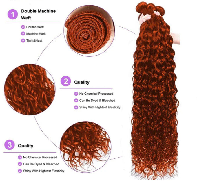Lushlanes #350 Ginger Orange Water Wave 3 Bundles With 13x4 Transparent Lace Frontal
