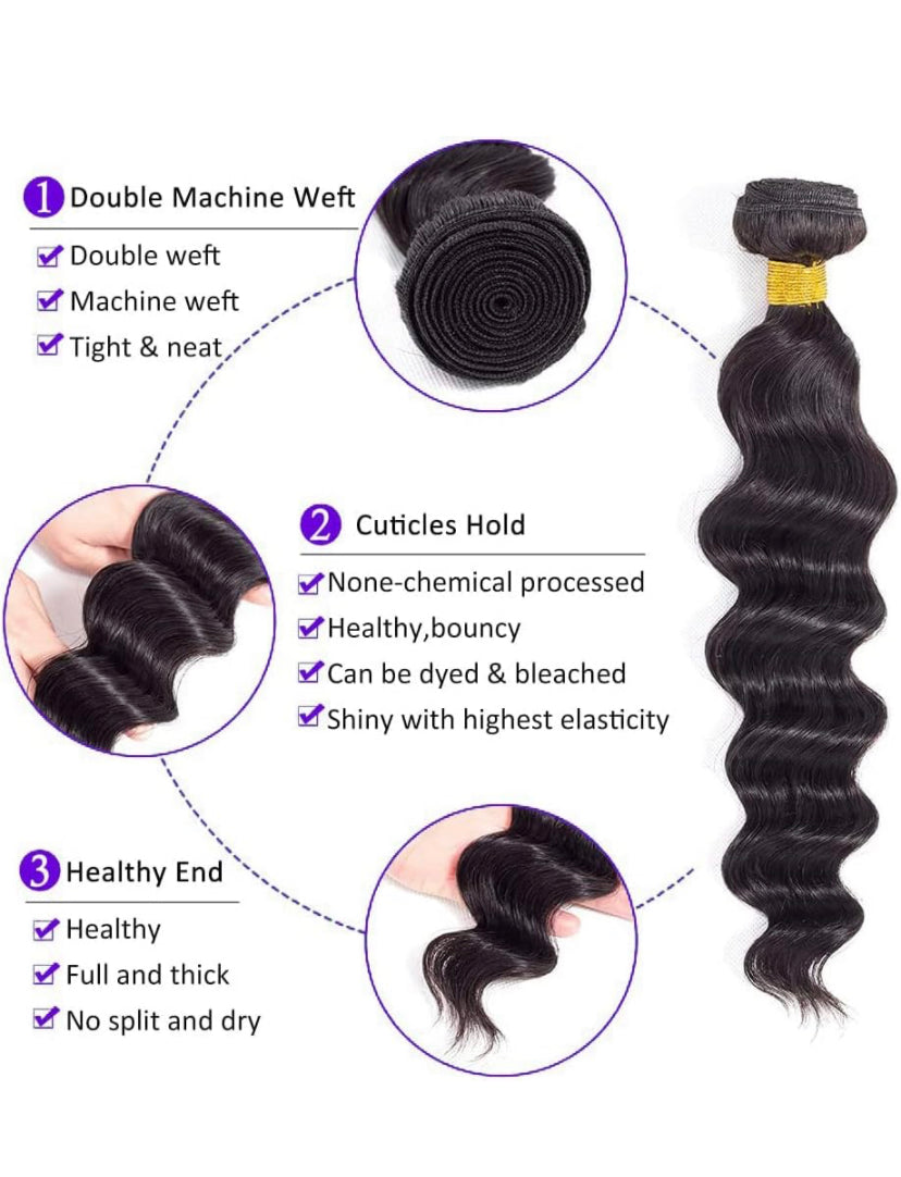 Lushlanes Virgin Hair Loose Wave 3 Bundles Brazilian Remy Loose Deep Wave Human Weave Bundles Real Unprocessed Virgin Human Hair Natural Color