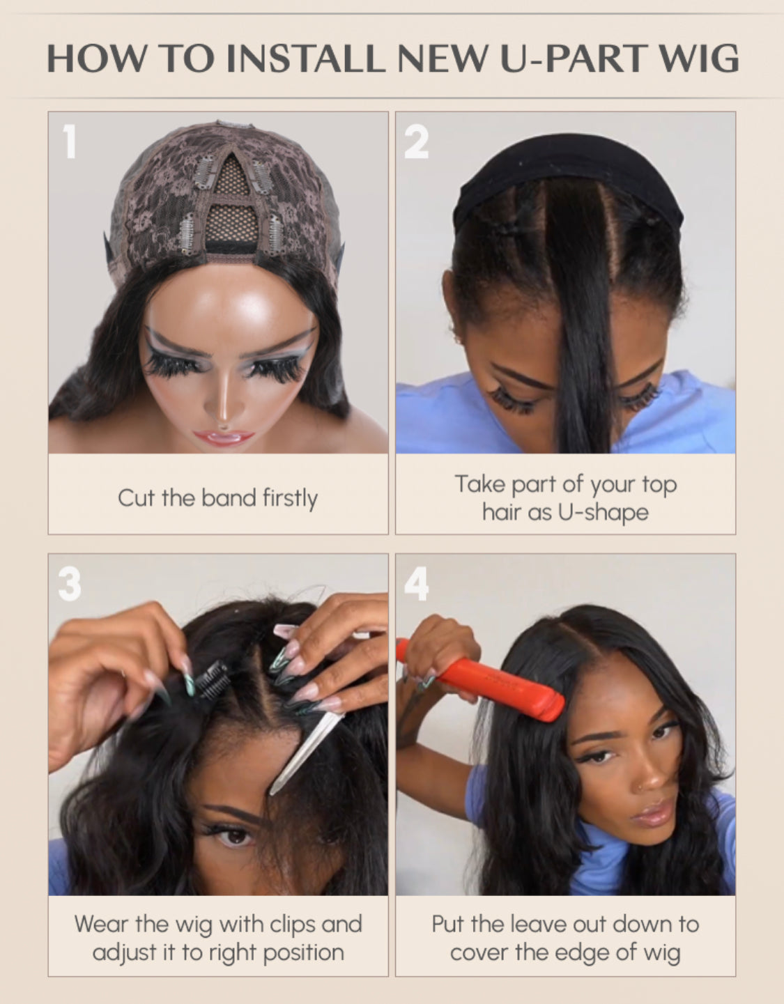 Lushlanes Glueless Natural Black Glueless Body Wave Non Lace New U Part Wig 150%