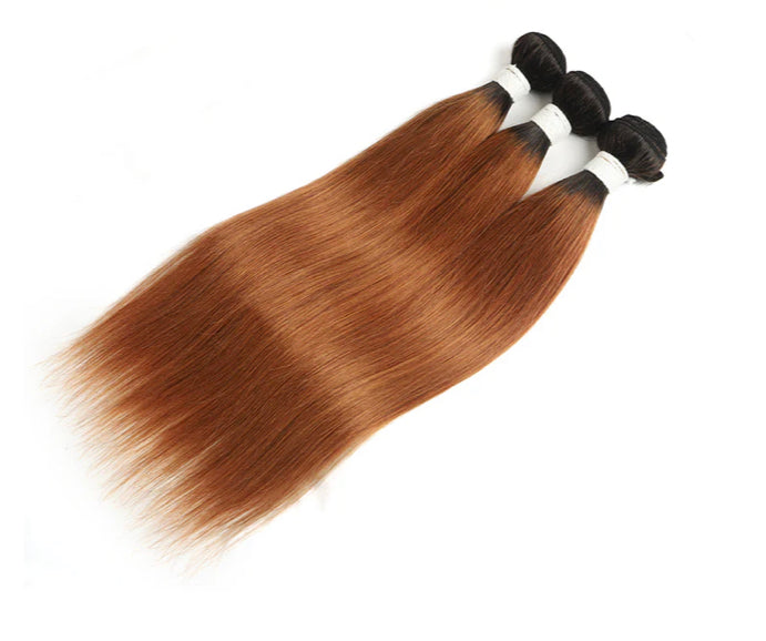 Lushlanes Ombre 1B/30 Straight Hair 3 Bundles With Closure 4×4 pre Colored 100% virgin human hair