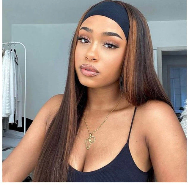 Lushlanes Ombre Highlight Straight Headband Wig Human Hair Wigs For Black Women