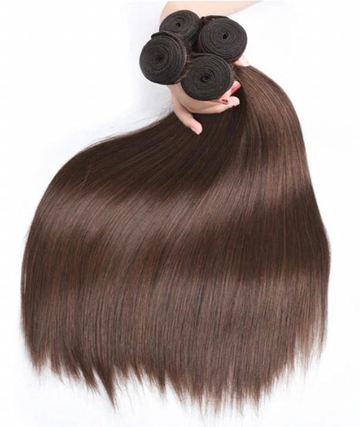 Lushlanes #4 Brown Straight Hair 3 Bundles With 13×4 Lace Frontal Pre Colored