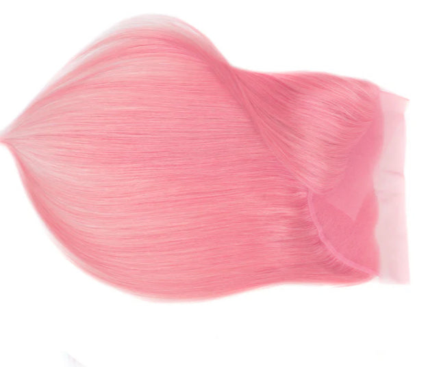 Lushlanes Light Pink Colored Straight 3 Bundles With Frontal 13x4 Brazilian Human Hair
