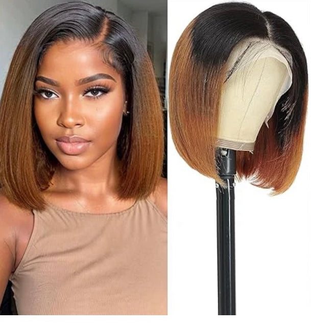 Lushlanes HAIR 12 Inch Glueless Bob Wigs, Pre Plucked Human Hair, with 5x5 HD Lace Closure, 180 Density, Ready Made with Bleached Knots and Pre Cut Lace