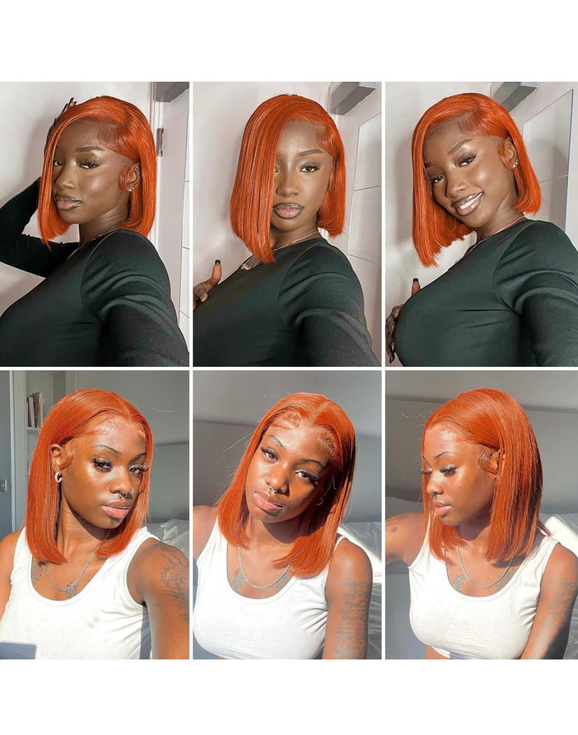 Lushlanes Ginger Orange Bob Human Hair Wig 13x4 HD Lace Front Human Hair Wigs Pre Plucked with Small Knots 350# Colored Lace Front Wigs Bob Straight Wigs for Black Women 150%