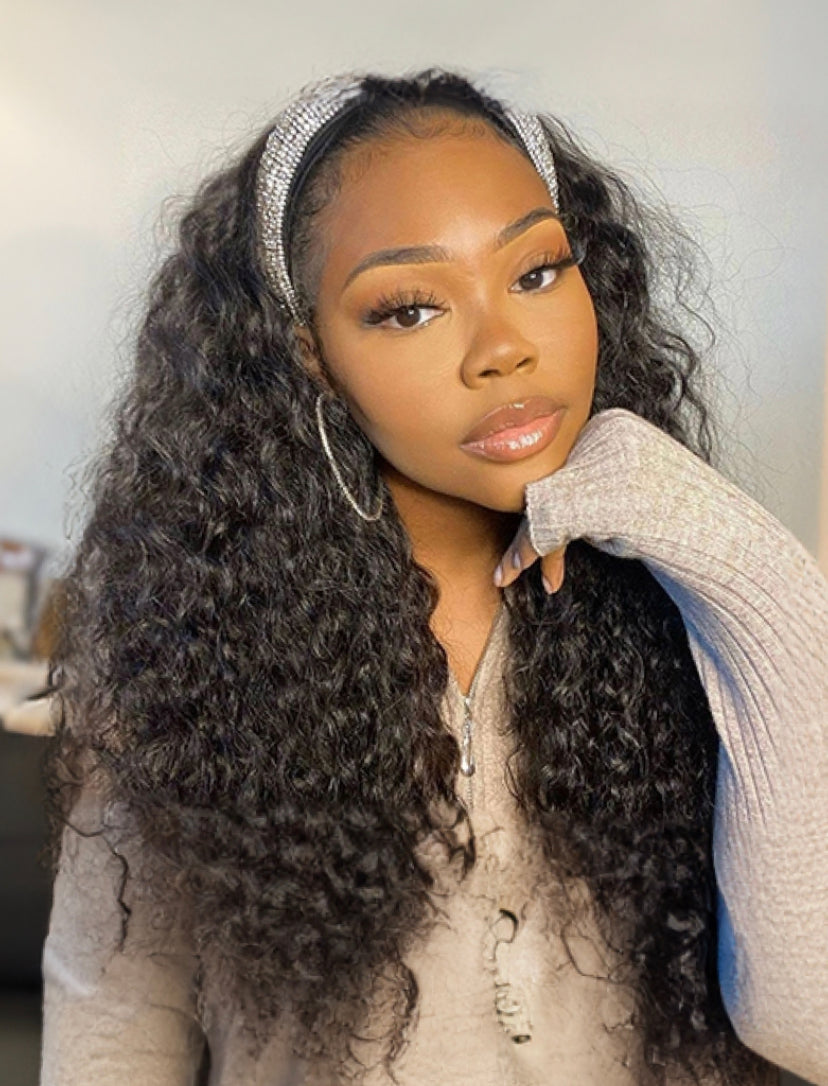 Lushlanes Hair Headband Scarf Hair Wig Curly Virgin Human Hair
Glueless Wigs No plucking wig for women Virgin Hair Non Lace
Front Wig