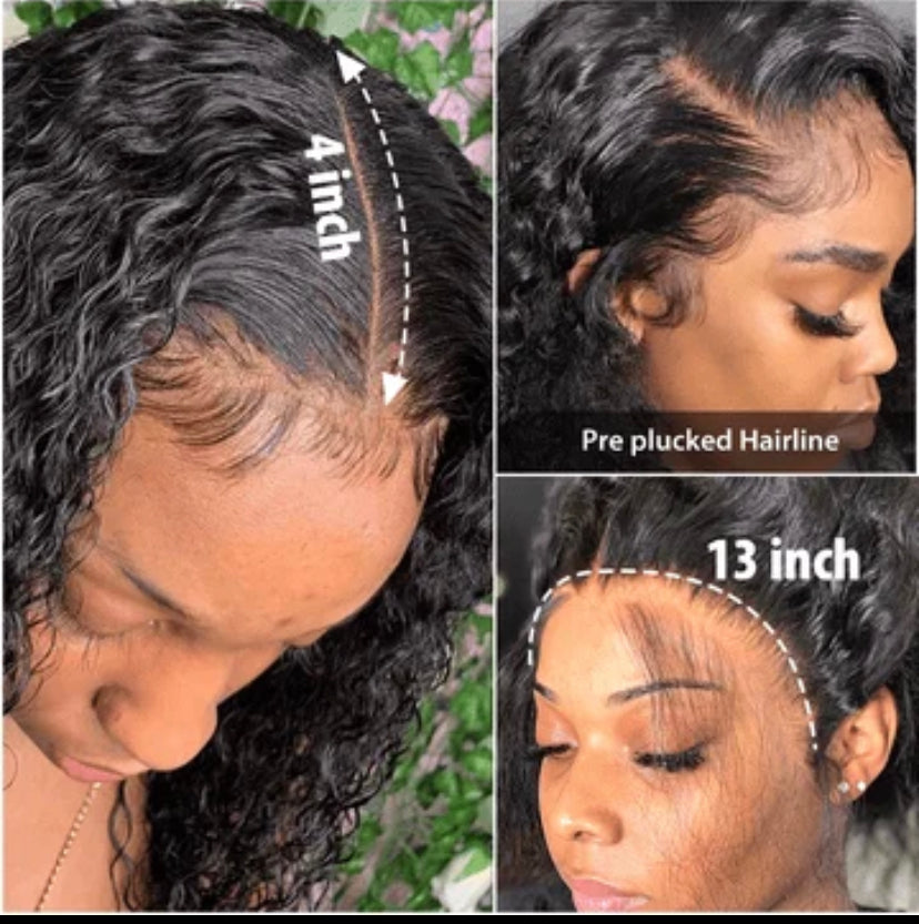 Lushlanes Brazilian 13×6 HD Human Hair Transparent Lace Front Wig for Black Women, Deep Wave HD Swiss Lace Frontal Wigs 180%