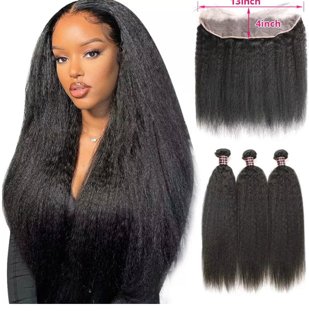 Lushlanes Straight 3 Bundles with 13x4 Lace Frontal Pre Plucked
Transparent human hair extensation