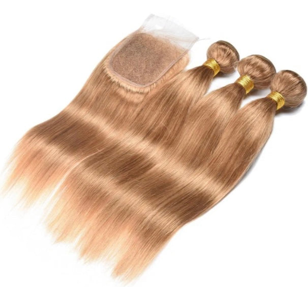 Lushlanes # 27 cheveux raides châtain clair 4
Faisceaux avec fermeture en dentelle 4 × 4 pré
Cheveux humains colorés