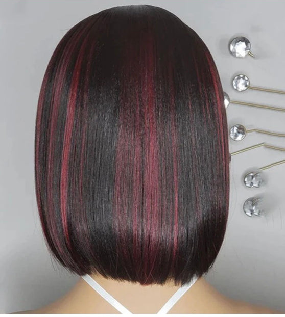 Lushlanes Highlight Red 13x4 Lace Front Straight Bob Wig Human Hair Tarnsparent Lace Frontal Wigs For Black Women