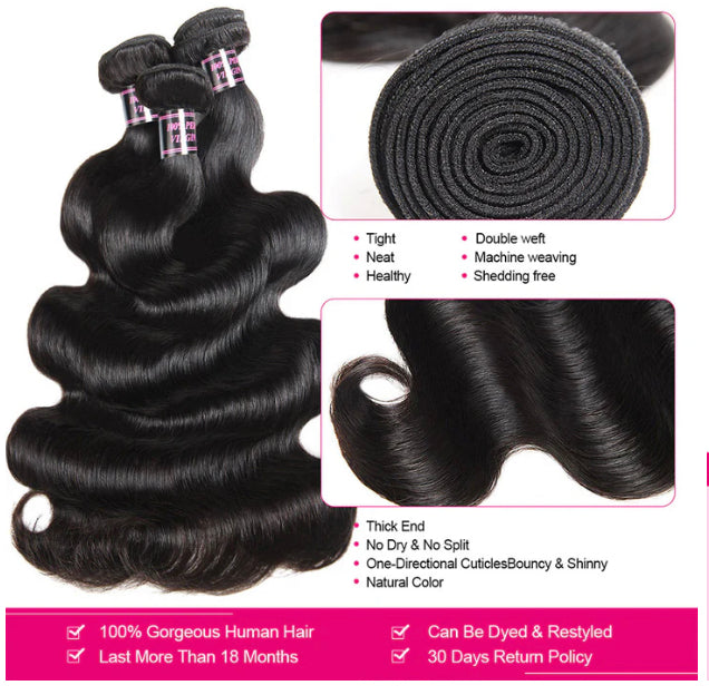 Lushlanes Brazilian Body Wave 3 Bundles With 13x4 Lace Frontal Human Hair