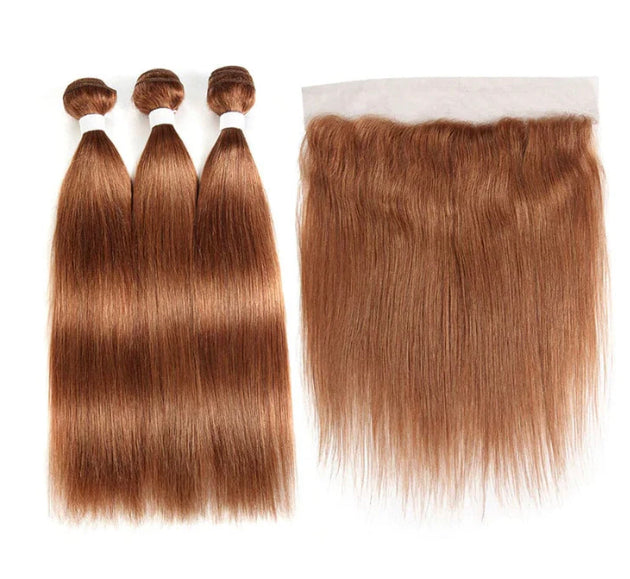 Lushlanes color #30 Straight Hair 3 Bundles With 13x4 Lace Frontal Pre Colored Ear To Ear