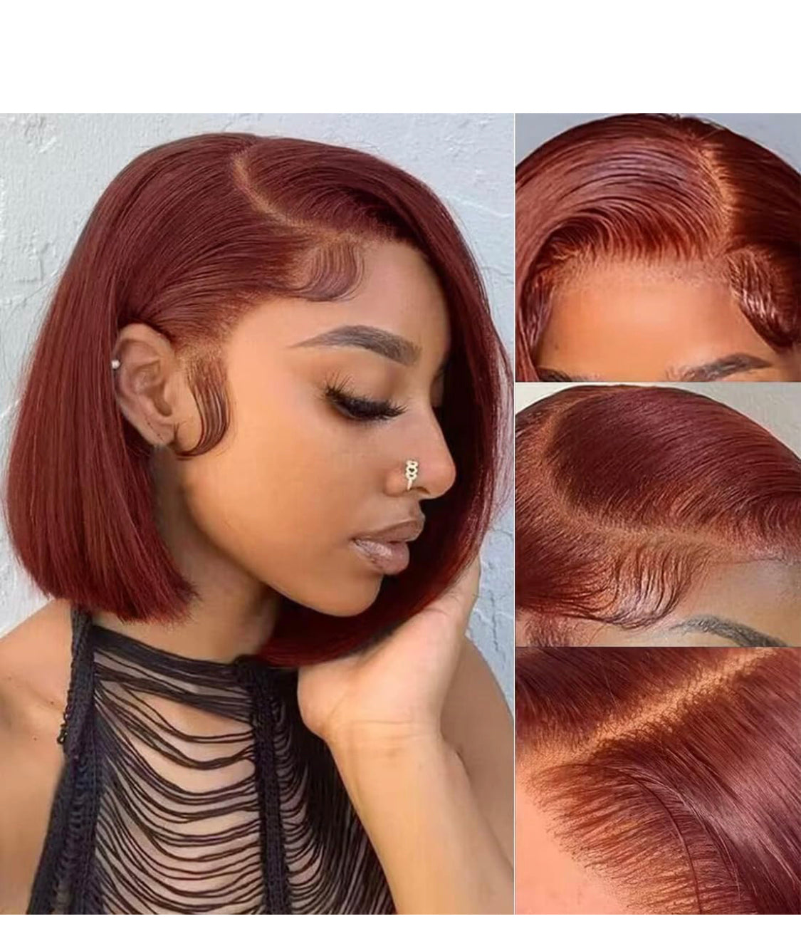 Lushlanes Bob Human Hair Reddish Brown, Straight Bob Lace Front Human Hair Wigs 180% Density 13X4 Lace Frontal Colored Bob Wig for Women