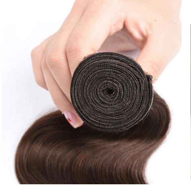 Lushlanes #4 Brown Bod Wave 4 Bundles With 4×4 Lace Closure Pre Colored human hair