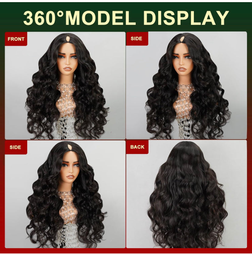 Lushlanes V Part Wig Cheveux Humains Vague de Corps Perruques de Cheveux Humains Brésiliens pour Femmes Noires Sans ColleTête Complète Clip en Demi Perruque Forme en V Perruques Sans laisser de côté Couleur Naturelle 150%