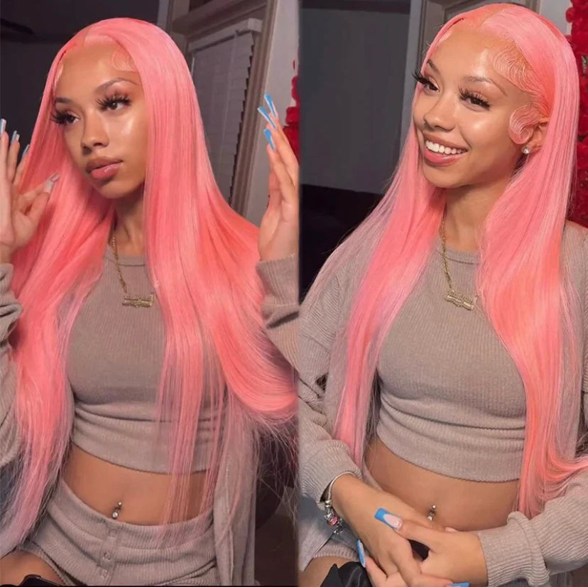 Lushlanes couleur rose 13 × 4 dentelle avant perruque de cheveux humains droite HD
Cheveux humains en dentelle transparente 150%
