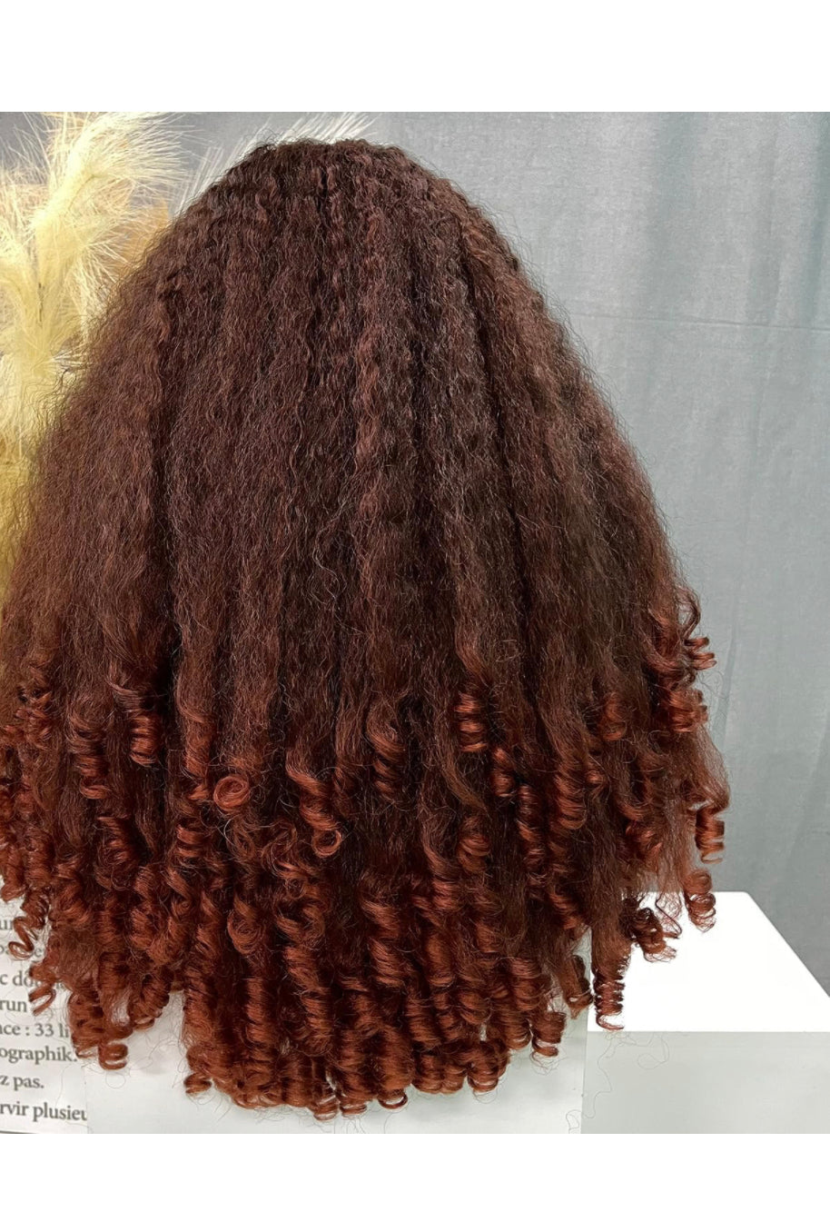 Lushlanes Synthetic Lace Afro Curly with Copper Red T-Part Crimp to Curl, Kinky Straight with Curly Ends, Pre Plucked with Baby Hair, Sheer Swiss Lace, Yaki Texture, Ginger for Women