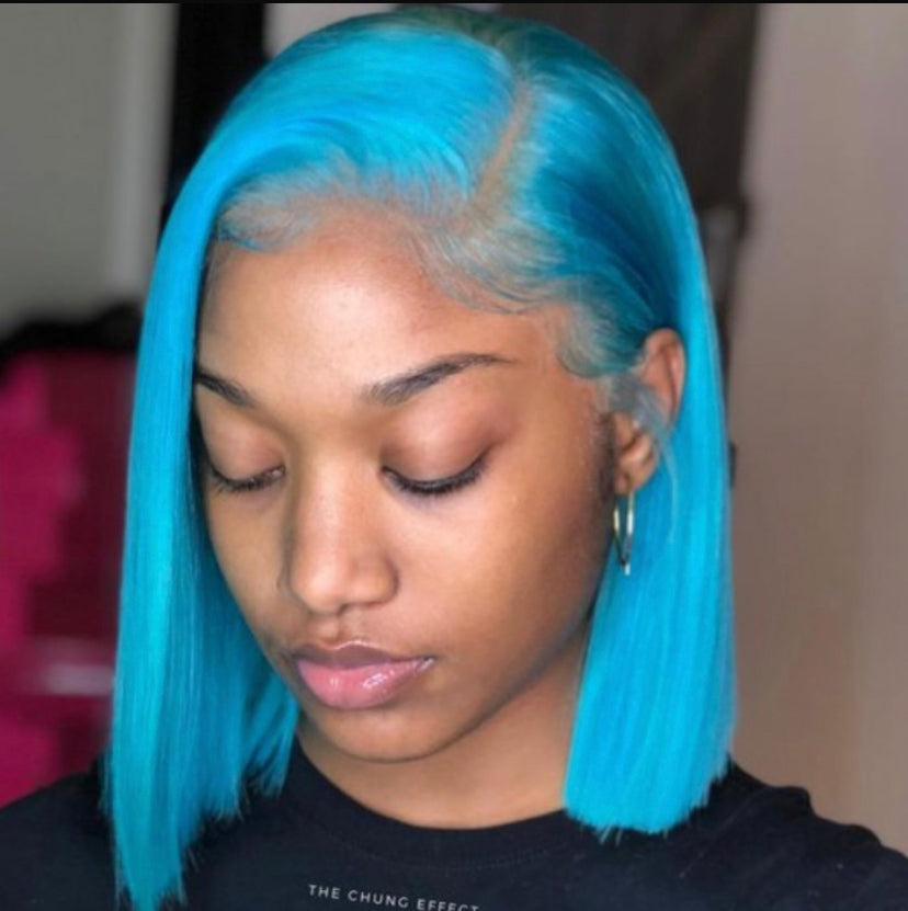 Lushlanes Lace Front Pastel Blue Chic Bob Wig 180% Density