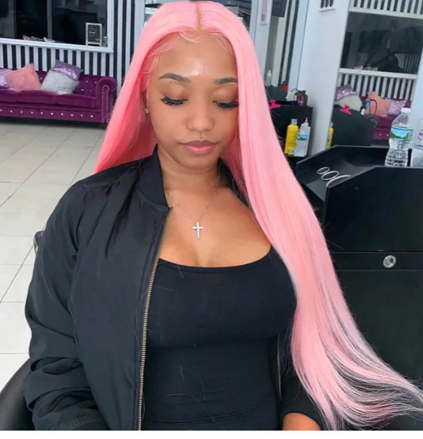 Lushlanes Light Pink Colored Straight 3 Bundles With Frontal 13x4 Brazilian Human Hair
