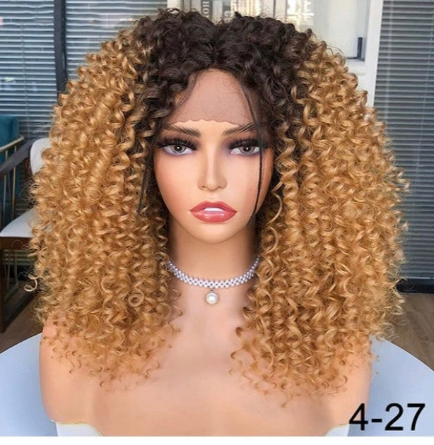 Lushlanes 1B/27 Honey Blonde Bouncy Curly Short Bob 13x1x4 T Part Lace Front Wigs for Women 180% Density