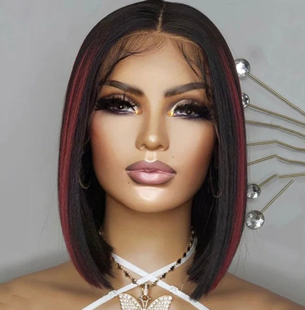 Lushlanes Highlight Red 13x4 Lace Front Straight Bob Wig Human Hair Tarnsparent Lace Frontal Wigs For Black Women