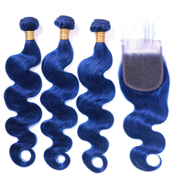Lushlanes Blue Colored Body Wave 3
Bundles with 4x4 HD Lace Closure
Human Hair Extensions