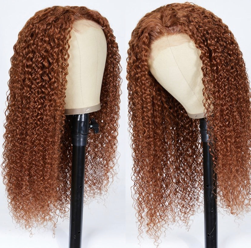 Lushlanes Medium Auburn Jerry Curly Human Hair Glueless Lace Wig 150%