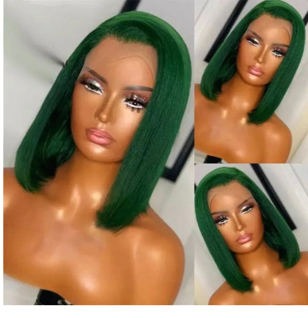 Lushlanes Dark Green Straight Bob 13x4 HD Lace Frontal Wigs