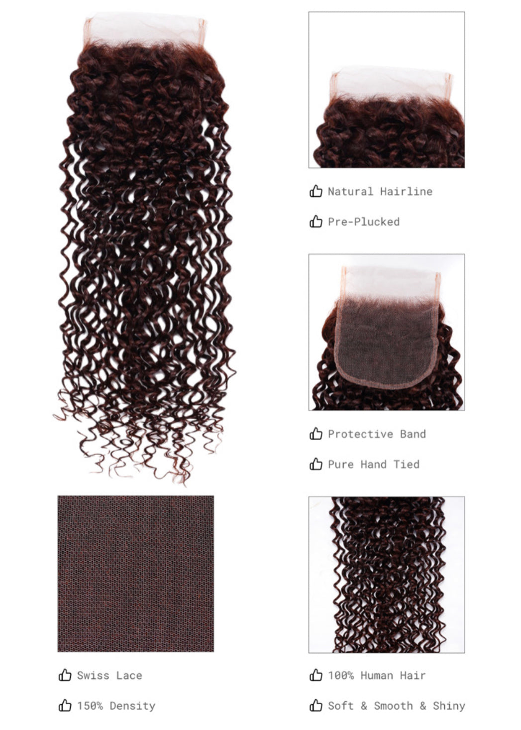 Lushlanes Dark Auburn Jerry Curl Remy Human Hair 3 Bundles with Closure Offer